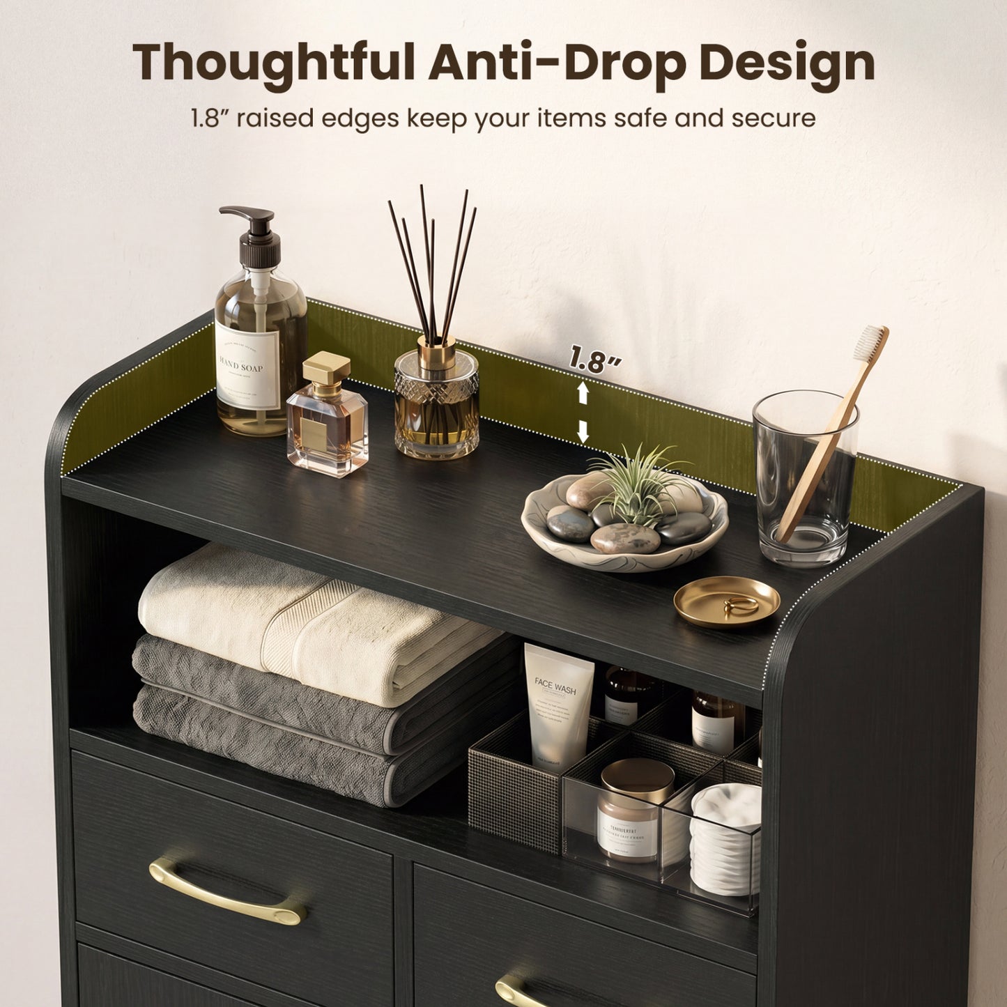 Bathroom Storage Cabinet, 2 Drawers, 2 Doors, Black