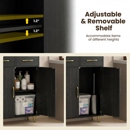 Bathroom Storage Cabinet, 2 Drawers, 2 Doors, Black