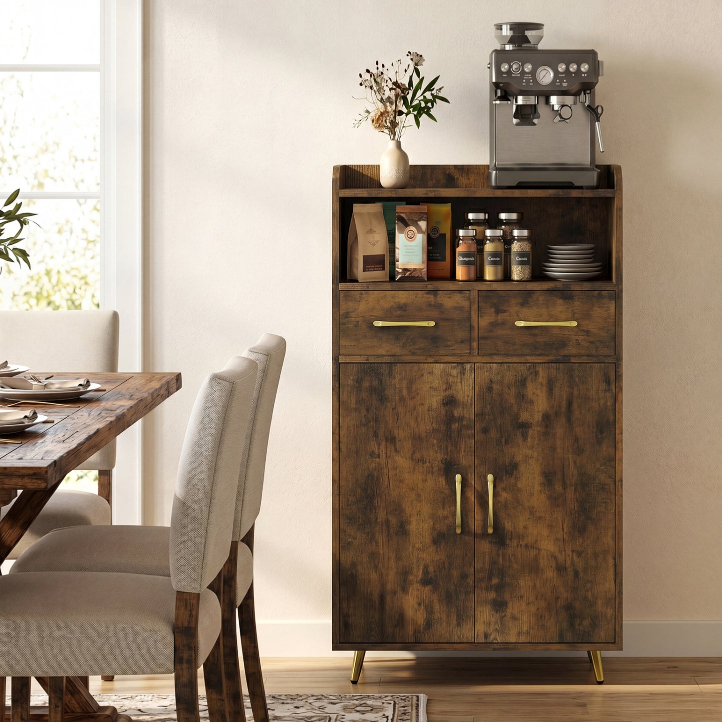 Bathroom Storage Cabinet, 2 Drawers and 2 Doors, Rustic Brown