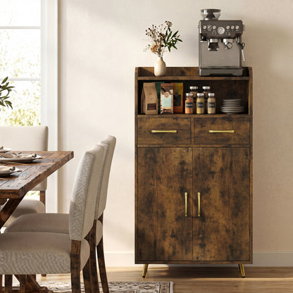 Bathroom Storage Cabinet, 2 Drawers and 2 Doors, Rustic Brown