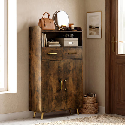 Bathroom Storage Cabinet, 2 Drawers and 2 Doors, Rustic Brown