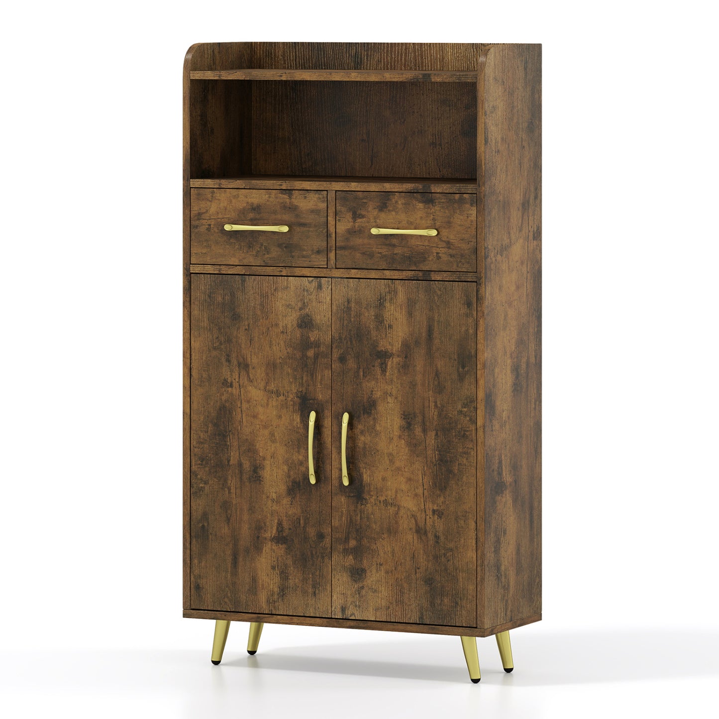 Bathroom Storage Cabinet, 2 Drawers and 2 Doors, Rustic Brown