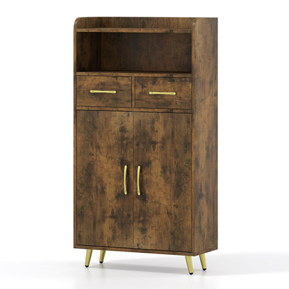 Bathroom Storage Cabinet, 2 Drawers and 2 Doors, Rustic Brown