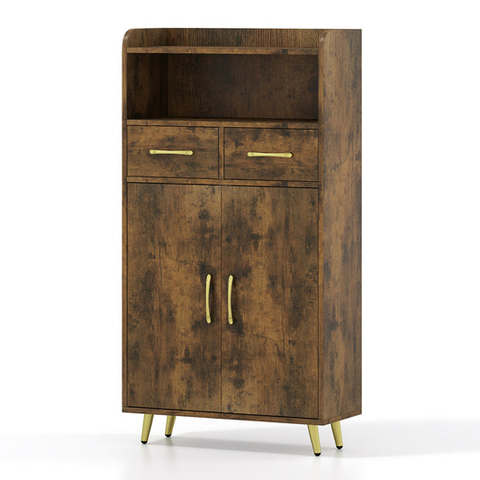 Bathroom Storage Cabinet, 2 Drawers and 2 Doors, Rustic Brown Floor Cabinets Rustic Brown at Gallery Canada