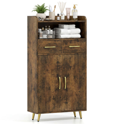 Bathroom Storage Cabinet, 2 Drawers and 2 Doors, Rustic Brown
