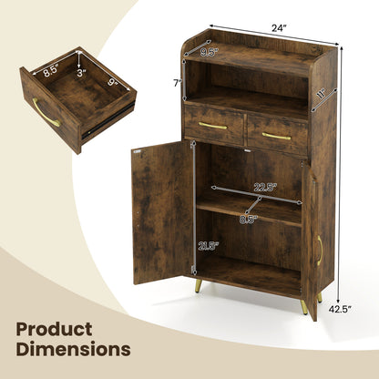 Bathroom Storage Cabinet, 2 Drawers and 2 Doors, Rustic Brown