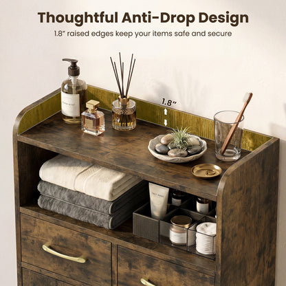 Bathroom Storage Cabinet, 2 Drawers and 2 Doors, Rustic Brown