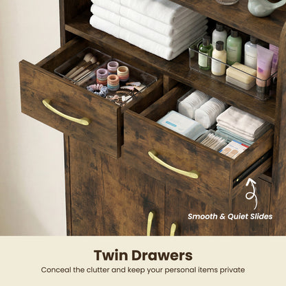 Bathroom Storage Cabinet, 2 Drawers and 2 Doors, Rustic Brown