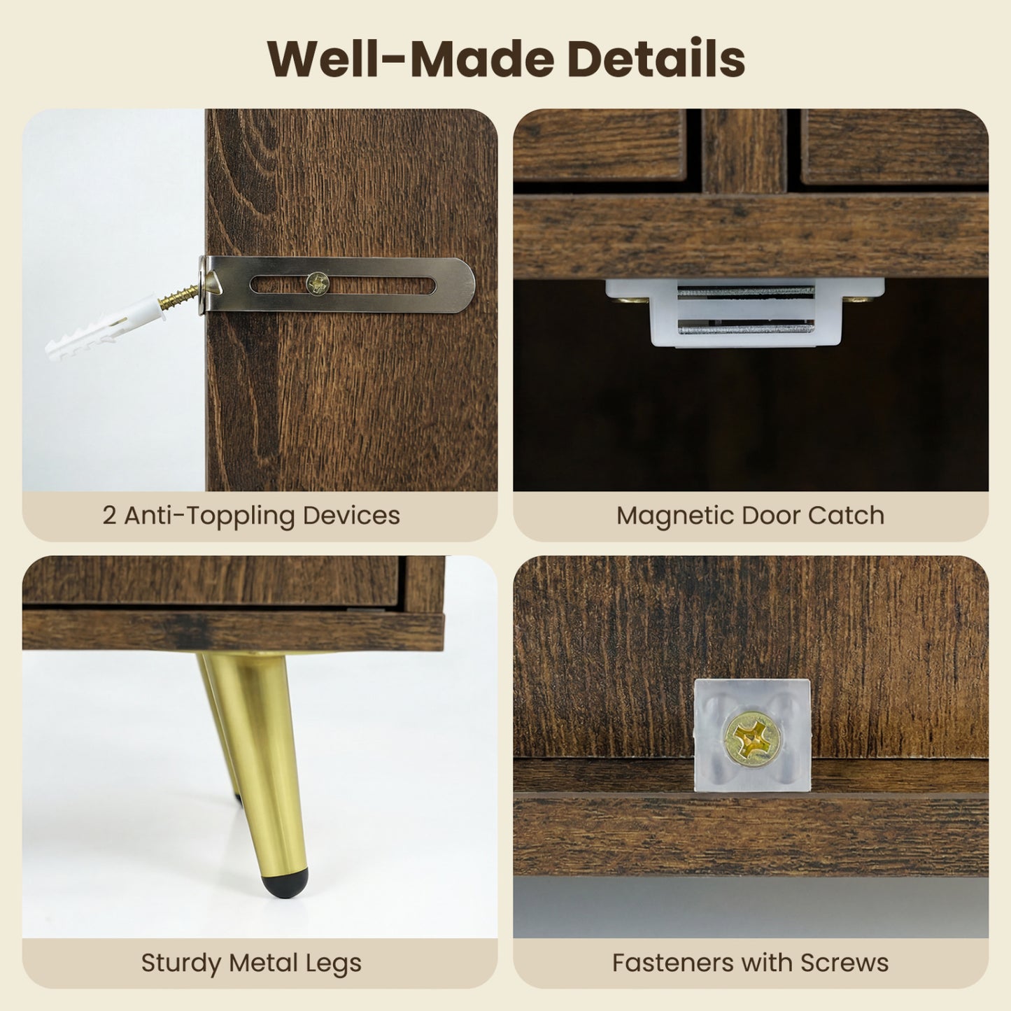 Bathroom Storage Cabinet, 2 Drawers and 2 Doors, Rustic Brown