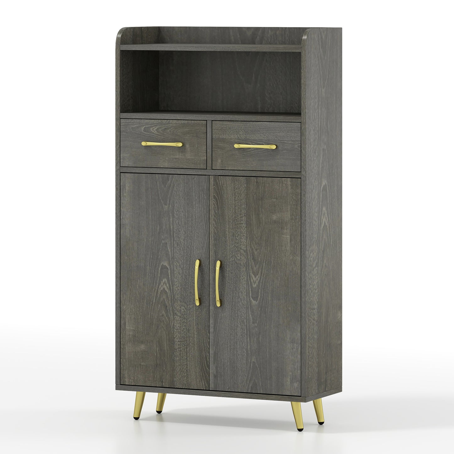 Bathroom Cabinet, Floor Cabinet with 2 Drawers, Oak, Gray
