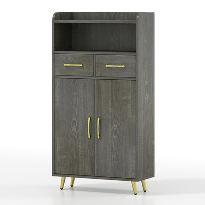 Bathroom Cabinet, Floor Cabinet with 2 Drawers, Oak, Gray