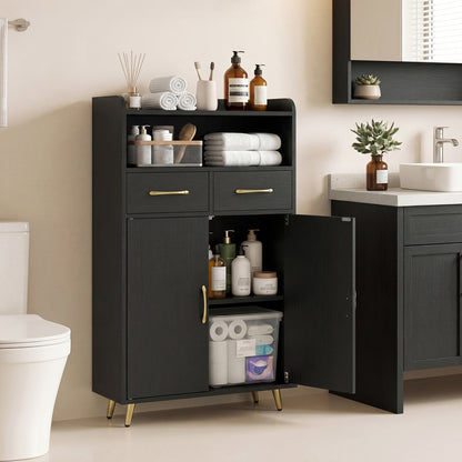 Bathroom Storage Cabinet, 2 Drawers, 2 Doors, Black Floor Cabinets at Gallery Canada