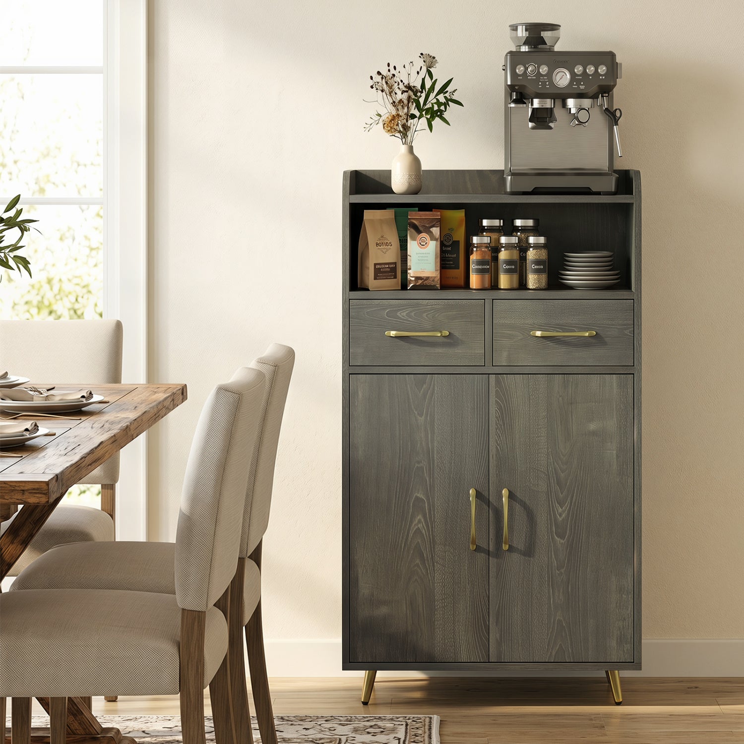 Bathroom Cabinet, Floor Cabinet with 2 Drawers, Oak, Gray Floor Cabinets at Gallery Canada