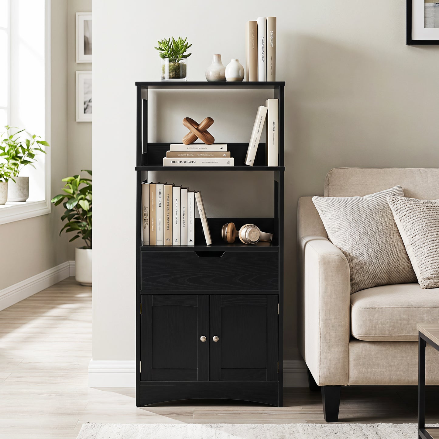 Bathroom Storage Cabinet With Drawer, Black