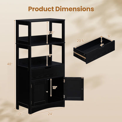 Bathroom Storage Cabinet With Drawer, Black