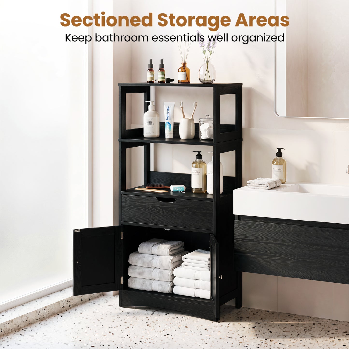 Bathroom Storage Cabinet With Drawer, Black