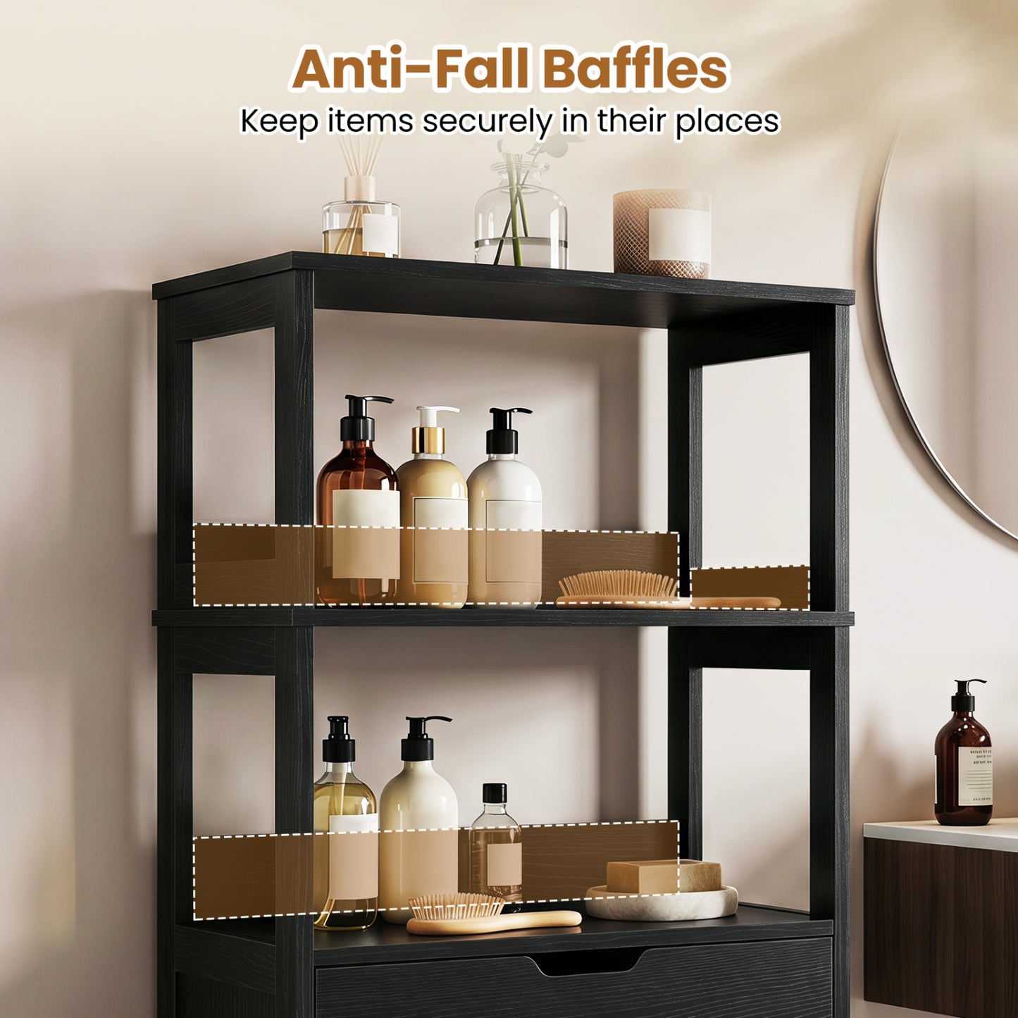 Bathroom Storage Cabinet With Drawer, Black