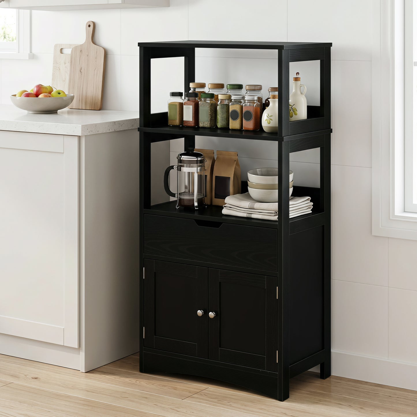Bathroom Storage Cabinet With Drawer, Black