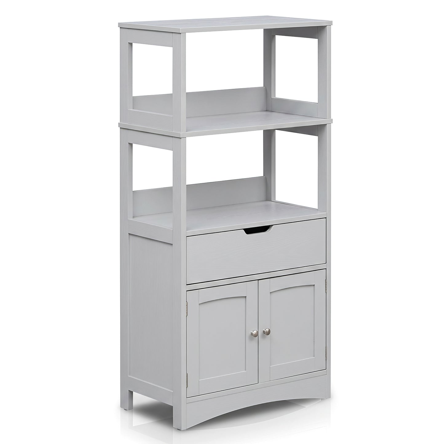 Bathroom Storage Cabinet with Open Shelves and Drawer, Gray
