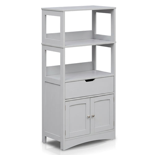Bathroom Storage Cabinet with Open Shelves and Drawer, Gray