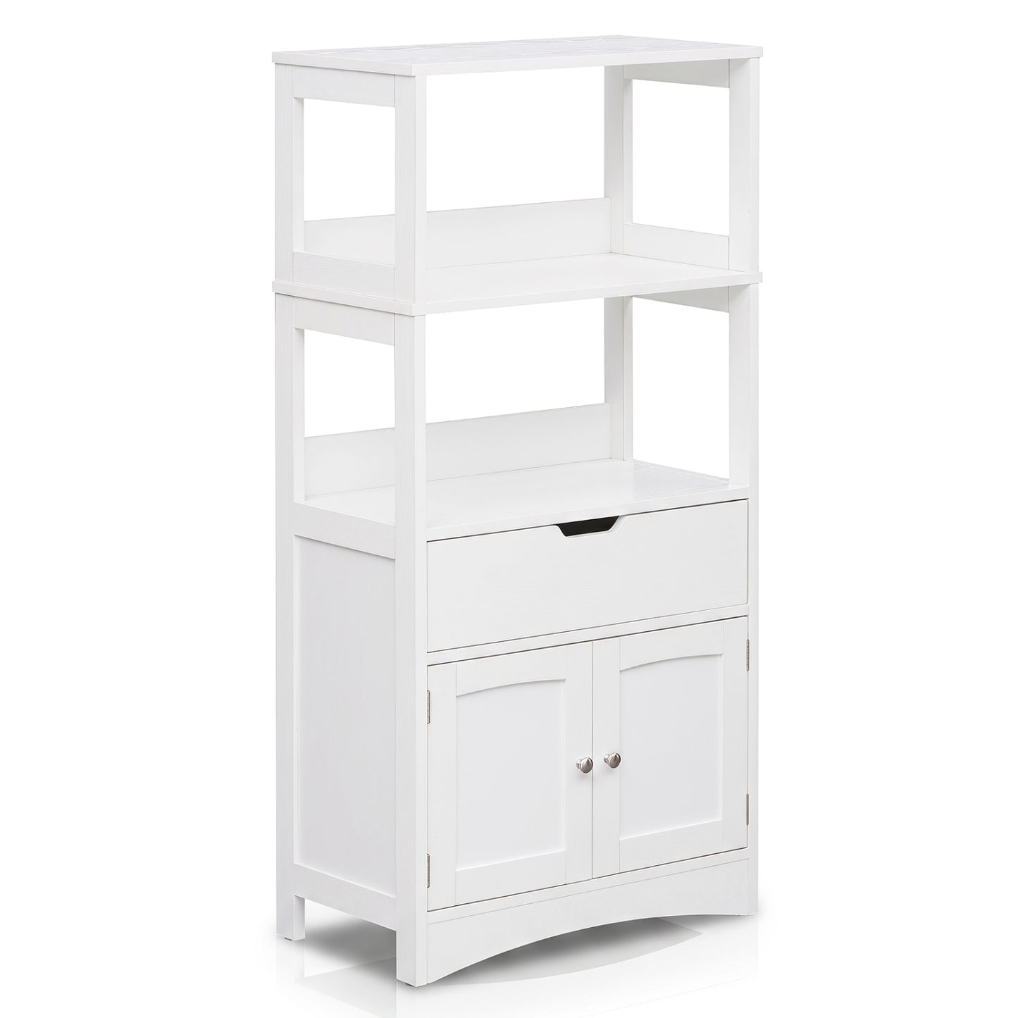 Bathroom Storage Cabinet with Drawer and Open Shelves, White