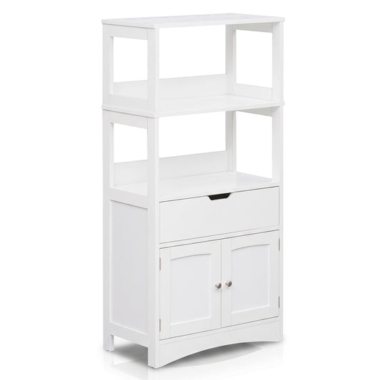 Bathroom Storage Cabinet with Drawer and Open Shelves, White Floor Cabinets White at Gallery Canada