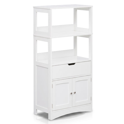 Bathroom Storage Cabinet with Drawer and Open Shelves, White