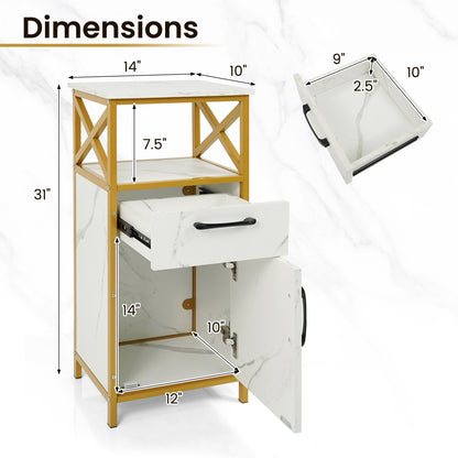 Armoire de rangement pour salle de bain, une porte, tiroir et étagère, blanc