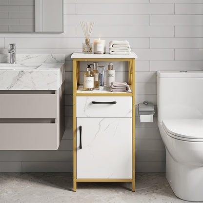 Armoire de rangement pour salle de bain, une porte, tiroir et étagère, blanc