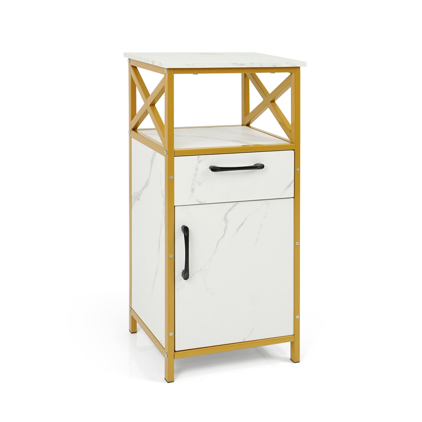 Armoire de rangement pour salle de bain, une porte, tiroir et étagère, blanc