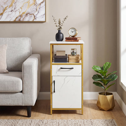 Armoire de rangement pour salle de bain, une porte, tiroir et étagère, blanc
