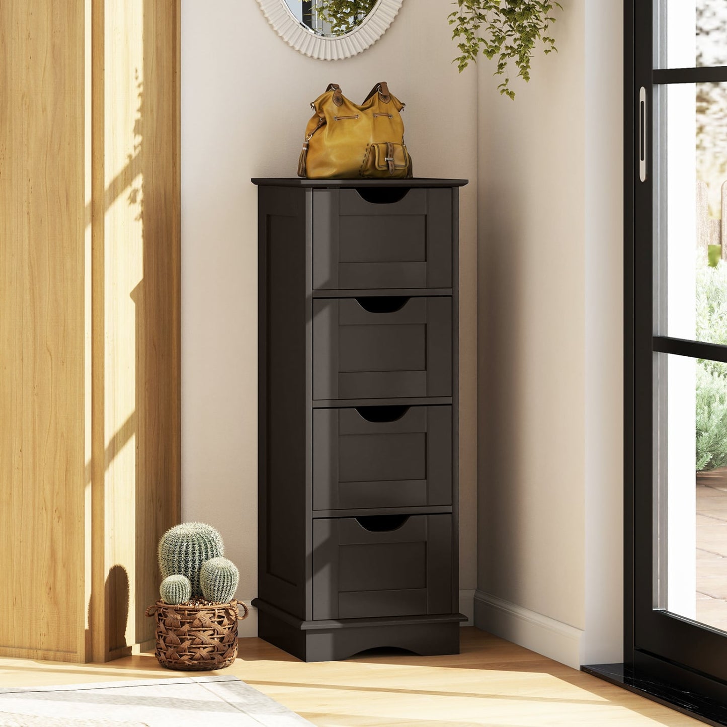 Armoire de rangement pour salle de bain, 4 tiroirs, marron