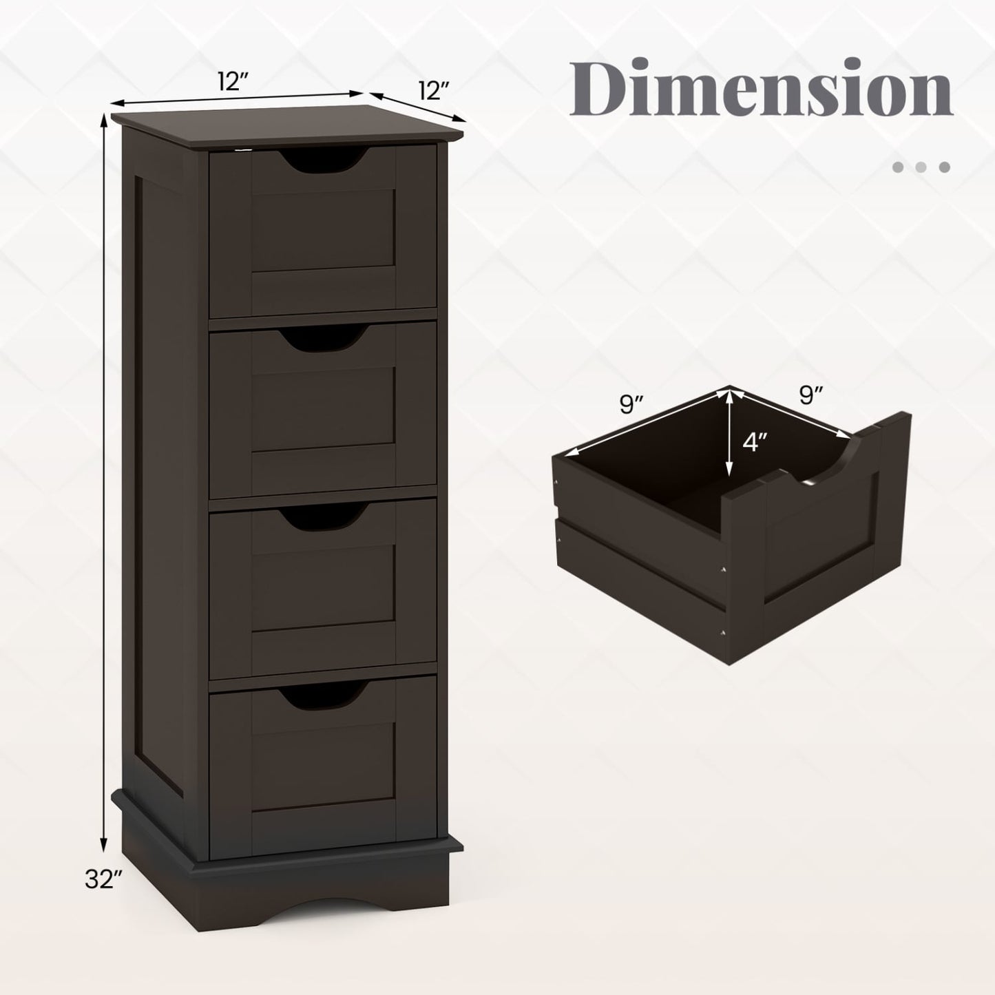 Armoire de rangement pour salle de bain, 4 tiroirs, marron