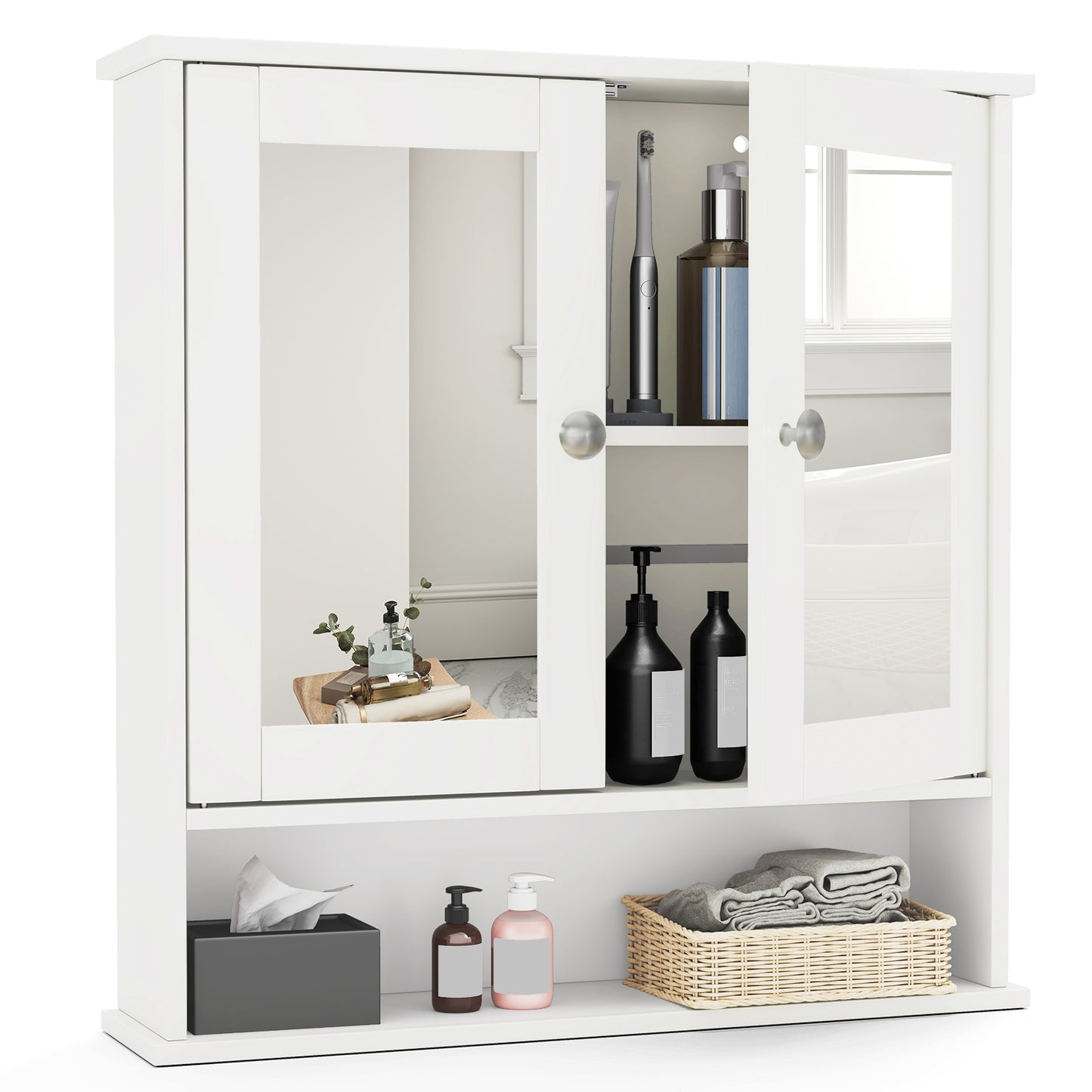 Bathroom Wall Cabinet, Double Mirror Doors, White Wall Cabinets White at Gallery Canada