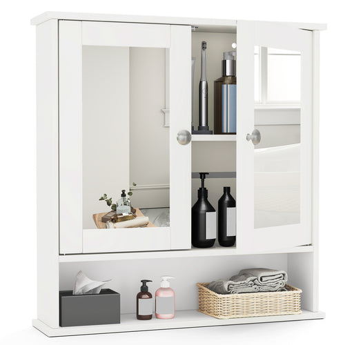 Bathroom Wall Cabinet, Double Mirror Doors, White
