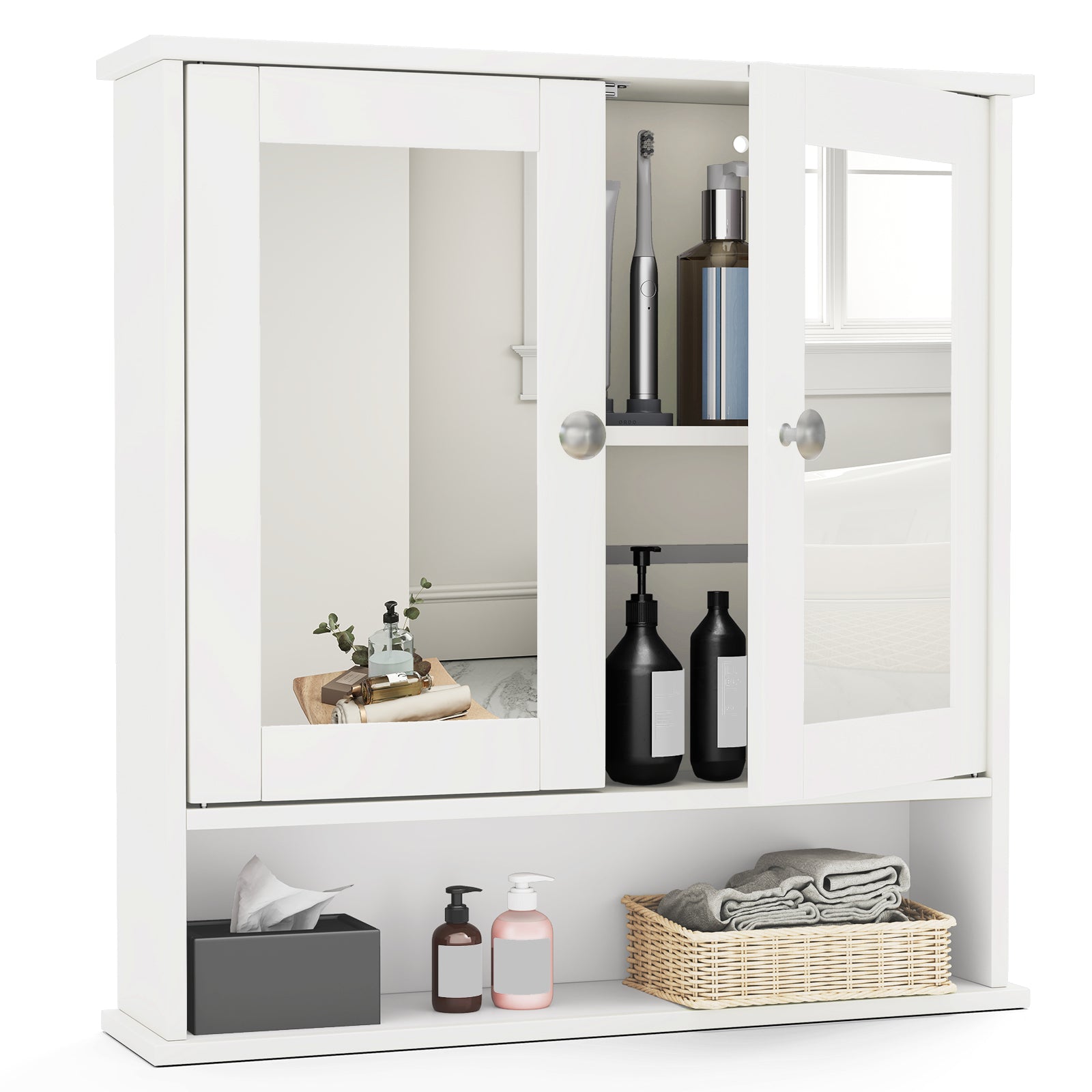 Bathroom Wall Cabinet, Double Mirror Doors, White Wall Cabinets at Gallery Canada
