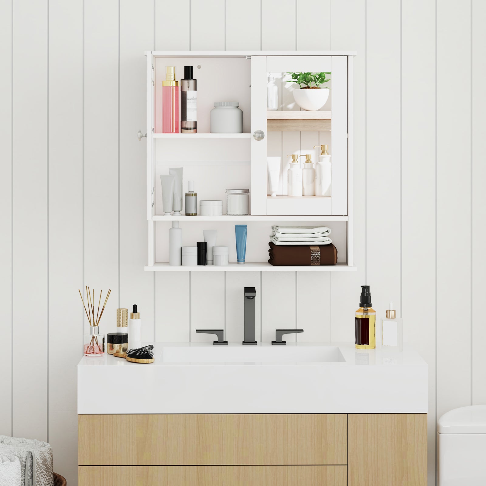 Bathroom Wall Cabinet, Double Mirror Doors, White Wall Cabinets at Gallery Canada