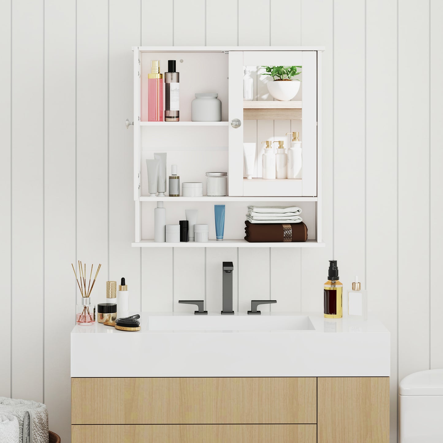 Bathroom Wall Cabinet, Double Mirror Doors, White Wall Cabinets at Gallery Canada