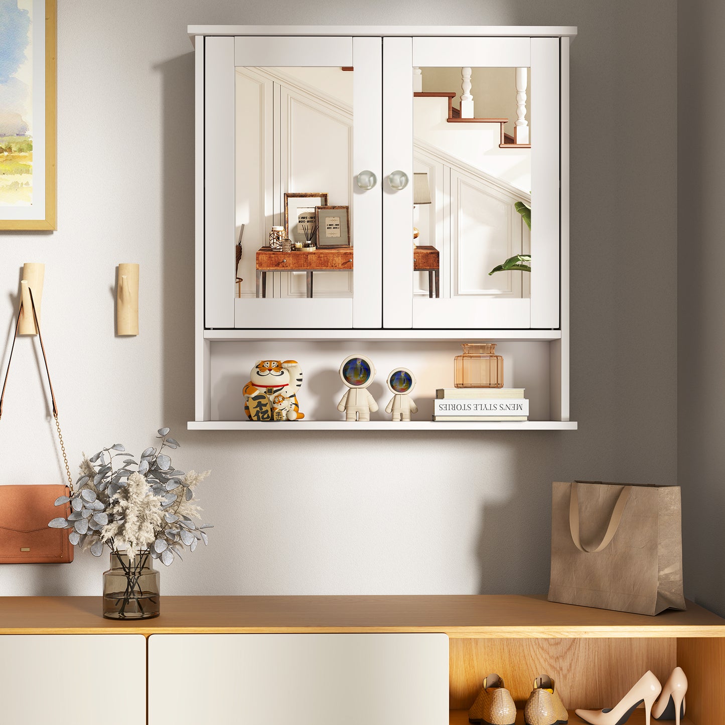 Bathroom Wall Cabinet, Double Mirror Doors, White Wall Cabinets at Gallery Canada
