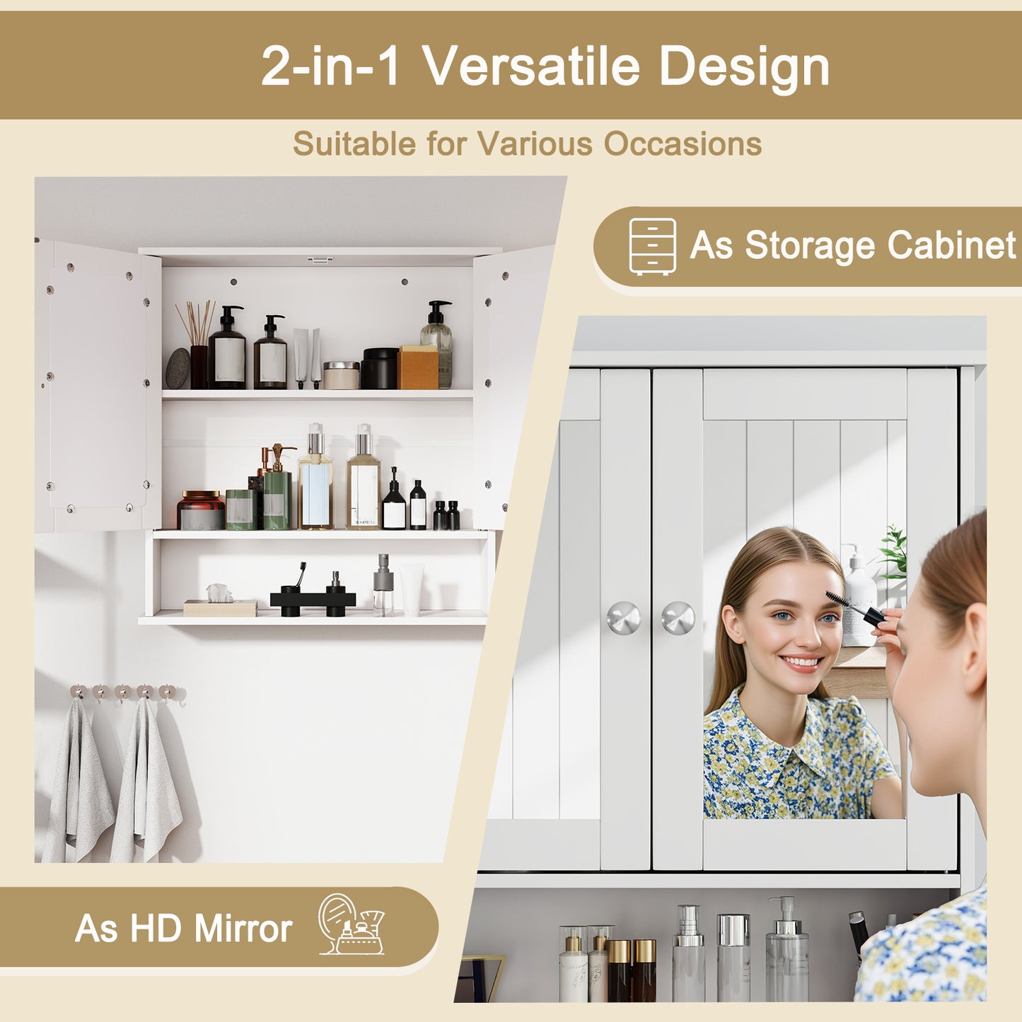Bathroom Wall Cabinet, Double Mirror Doors, White Wall Cabinets at Gallery Canada