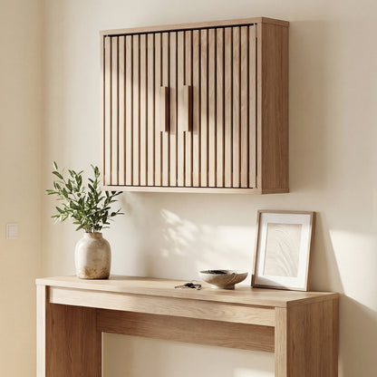 Bathroom Wall Cabinet, 2 Slatted Doors, 3 Adjustable Shelves, Natural Wall Cabinets at Gallery Canada