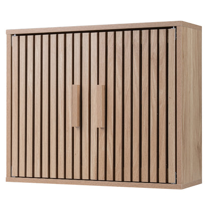 Bathroom Wall Cabinet, 2 Slatted Doors, 3 Adjustable Shelves, Natural Wall Cabinets Natural at Gallery Canada