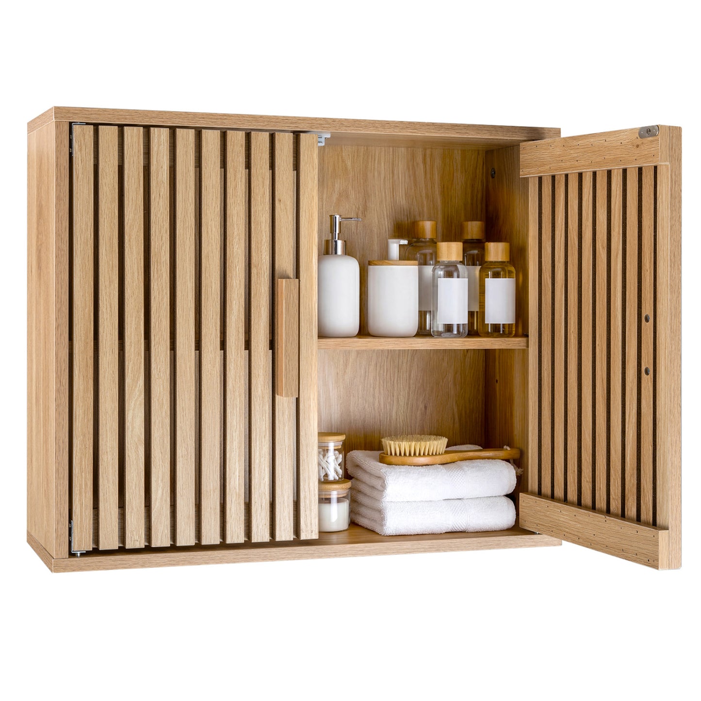 Bathroom Wall Cabinet, 2 Slatted Doors, 3 Adjustable Shelves, Natural Wall Cabinets at Gallery Canada