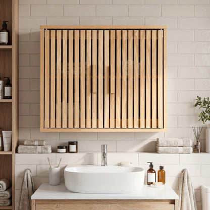 Bathroom Wall Cabinet, 2 Slatted Doors, 3 Adjustable Shelves, Natural Wall Cabinets at Gallery Canada