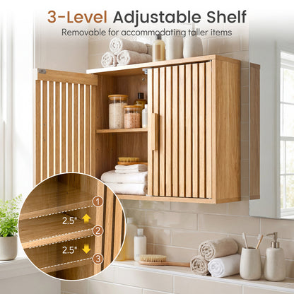 Bathroom Wall Cabinet, 2 Slatted Doors, 3 Adjustable Shelves, Natural Wall Cabinets at Gallery Canada