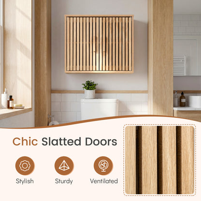 Bathroom Wall Cabinet, 2 Slatted Doors, 3 Adjustable Shelves, Natural Wall Cabinets at Gallery Canada
