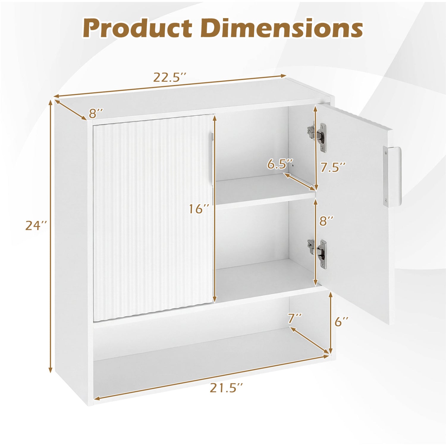 Bathroom Wall Cabinet, 2 Fluted Doors, Open Cube, Adjustable Shelf, White Wall Cabinets at Gallery Canada