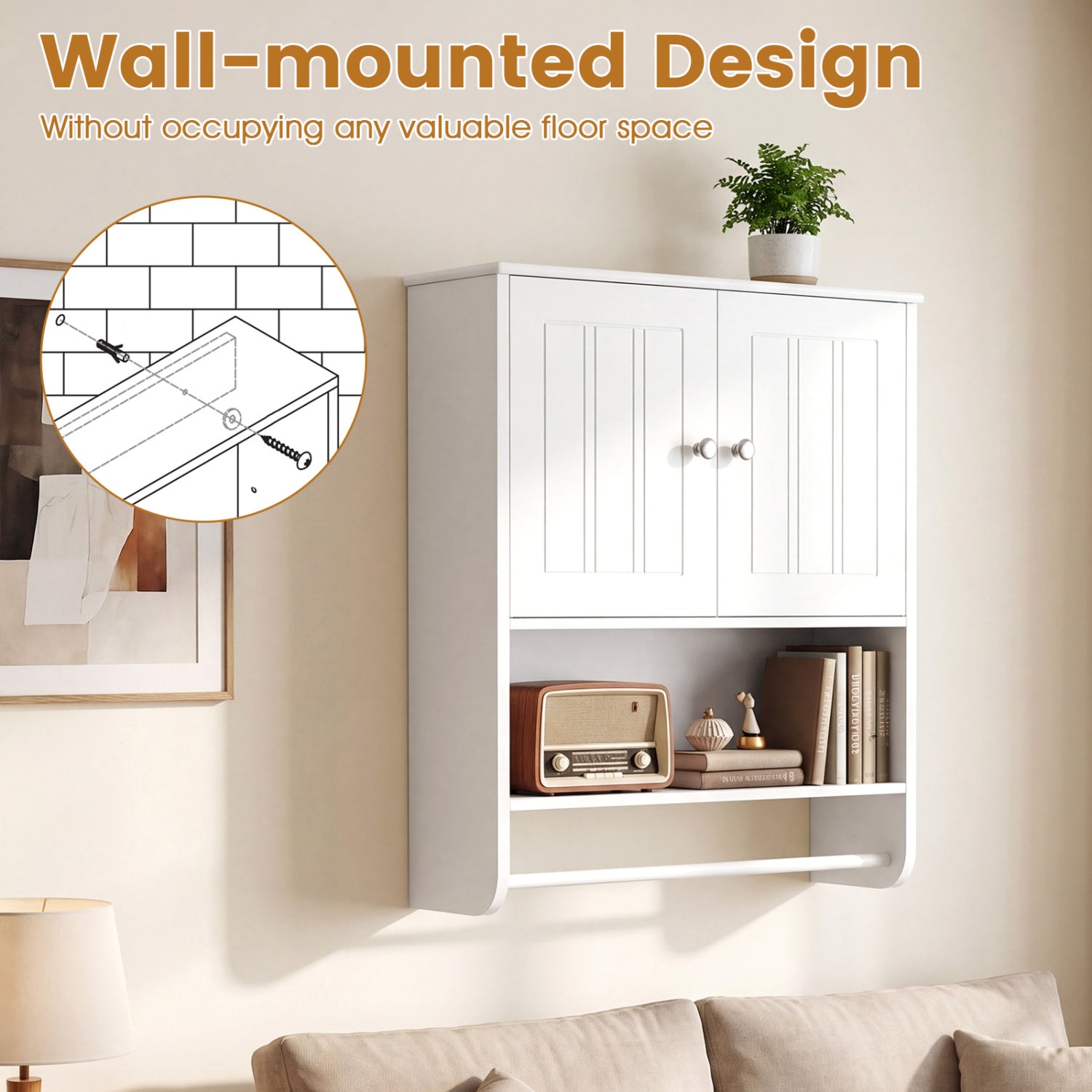 Bathroom Wall Cabinet With Towel Bar, Adjustable Shelf, White Wall Cabinets at Gallery Canada