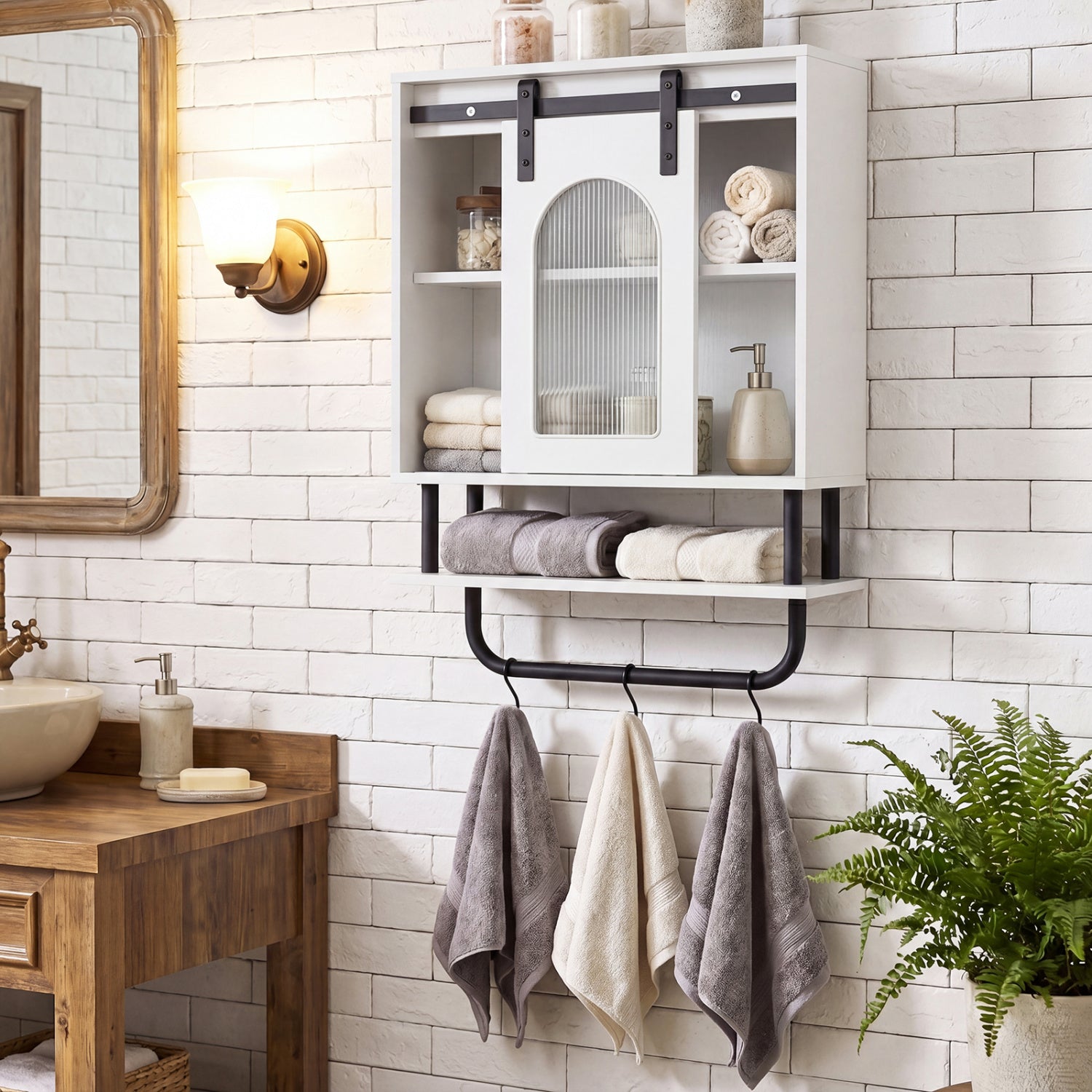 Bathroom Wall Cabinet, Sliding Barn Door, White Wall Cabinets at Gallery Canada