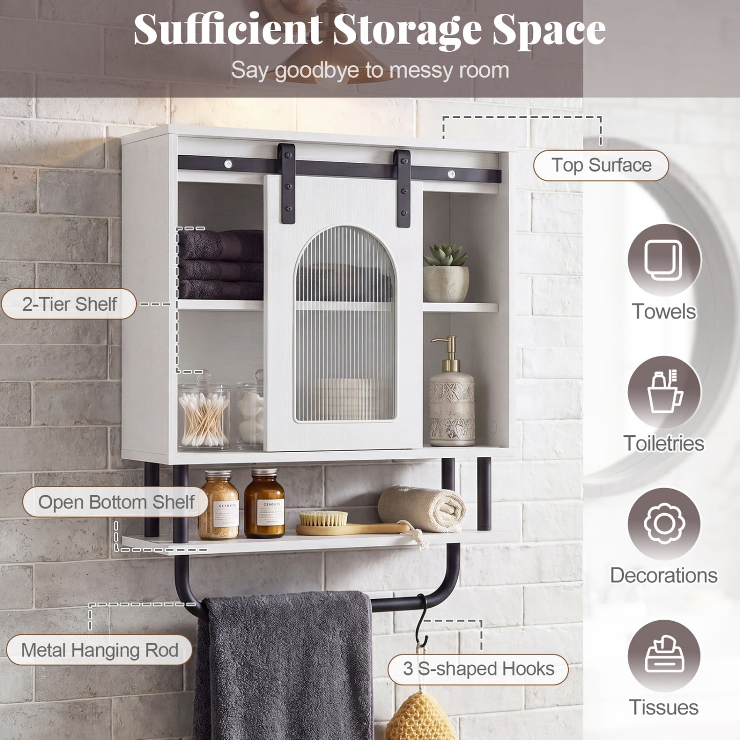 Bathroom Wall Cabinet, Sliding Barn Door, White Wall Cabinets at Gallery Canada